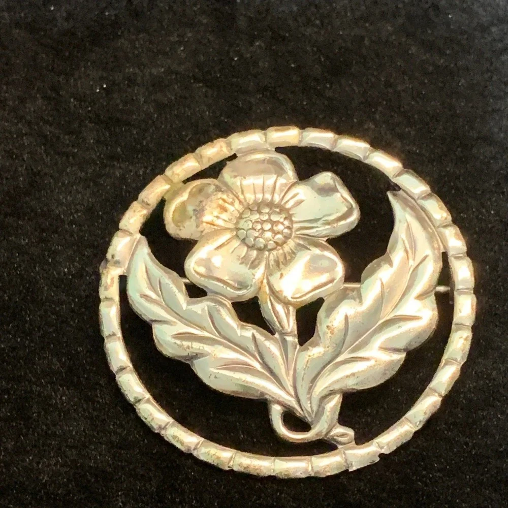 Vintage Sterling Silver Floral Brooch Round Openwork Flower Pin 6.8g 1.25